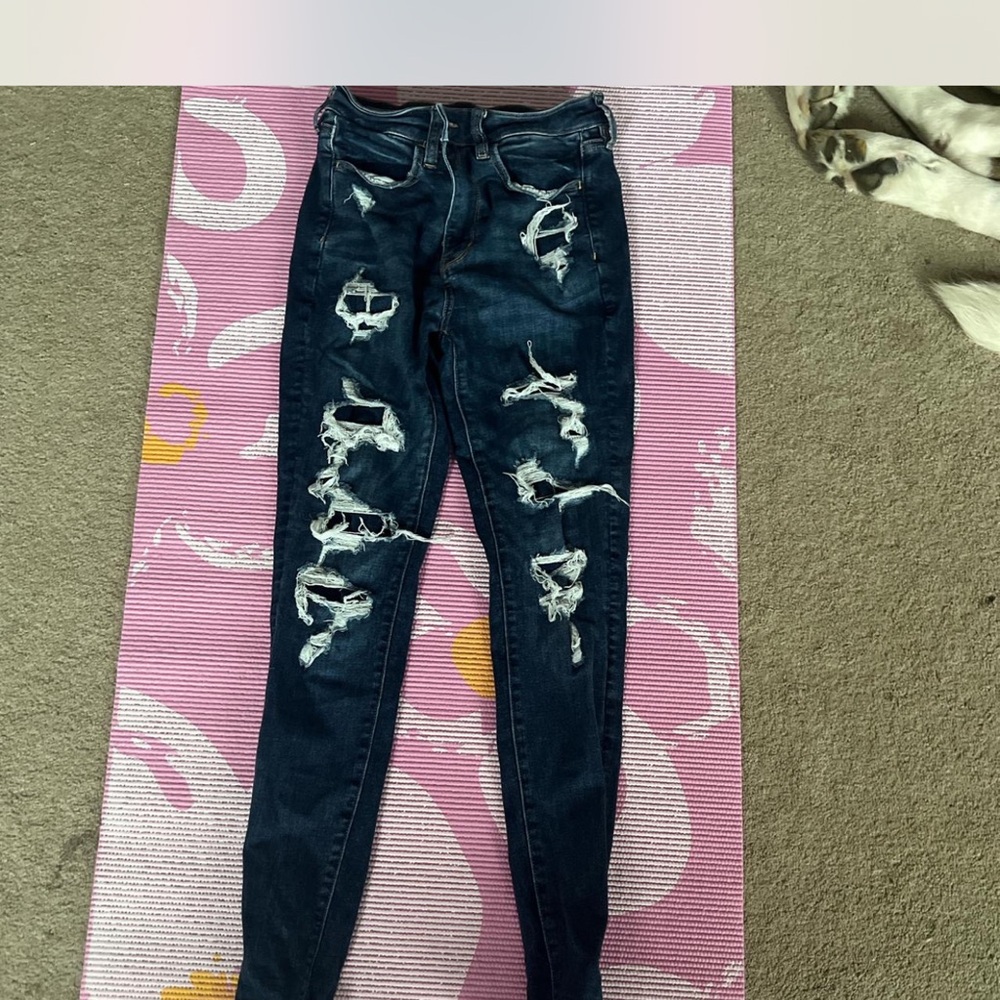 American Eagle Outfitters Dark Blue Distressed Skinny Jeans